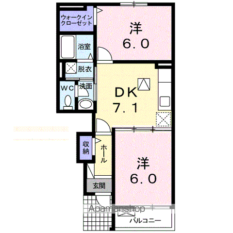 プロムナ-ド道辺B(2DK/1階)の間取り写真