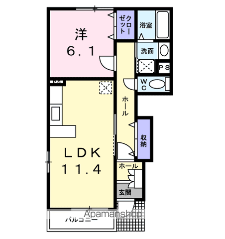 セレーノ・ソシア(1LDK/1階)の間取り写真
