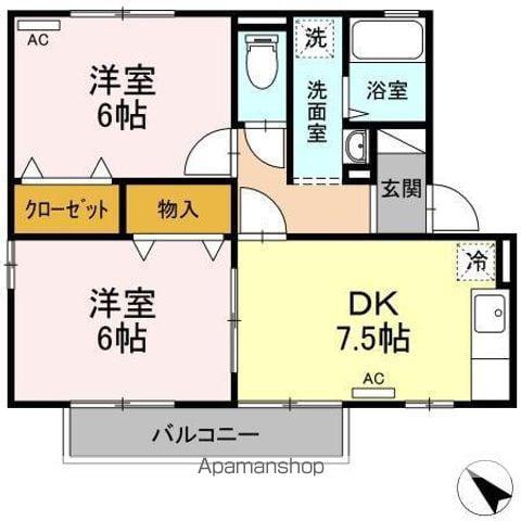 プリシェールC棟(2DK/2階)の間取り写真