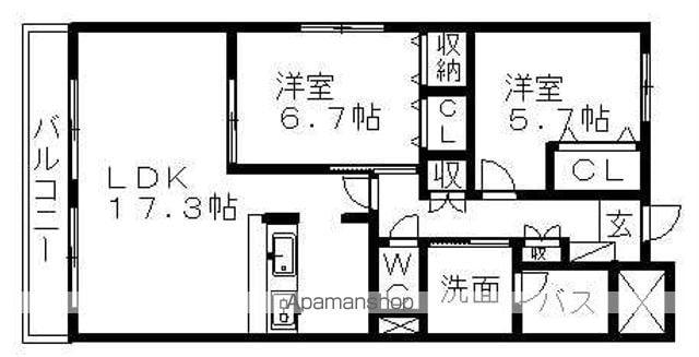 レジデンスUⅡ(2LDK/2階)の間取り写真