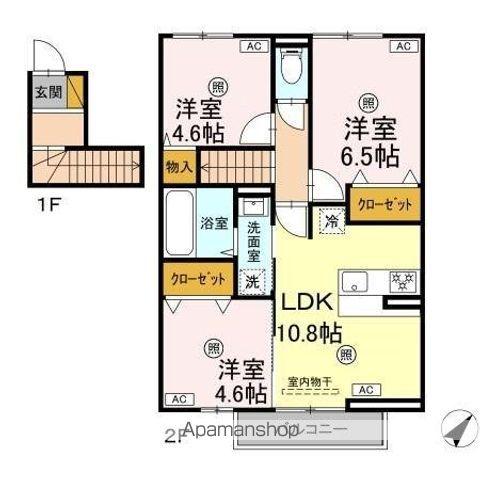 フォレストウッド B棟(3LDK/2階)の間取り写真