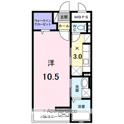 オークランド ヌーヴォー(1K/2階)の間取り写真