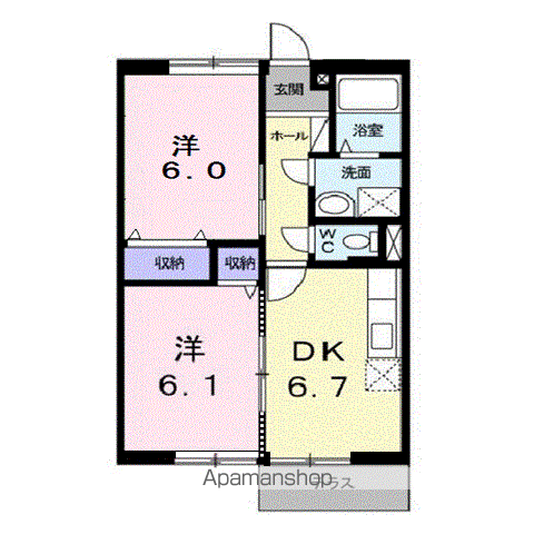 つきみそう(2DK/1階)の間取り写真