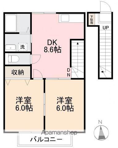 LUCCA KITAMINAMI(2DK/2階)の間取り写真