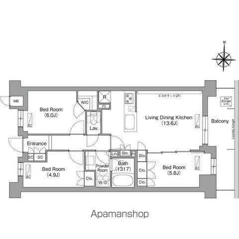 コンフォリア・リヴ八坂富士見(3LDK/2階)の間取り写真