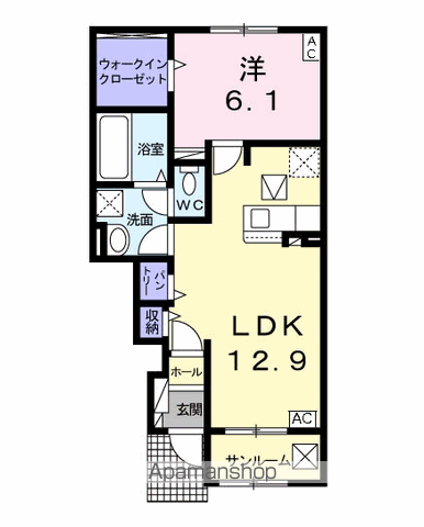 オー・ルージュ Ⅱ(1LDK/1階)の間取り写真