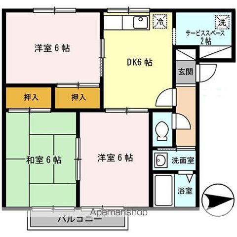 ラフィネ九(3DK/2階)の間取り写真
