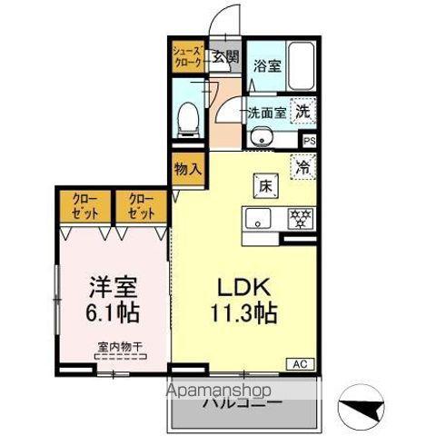ヴェルドミールカシマⅡ(1LDK/1階)の間取り写真