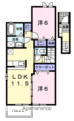 ウエスト・モイⅠ(2LDK/2階)の間取り写真