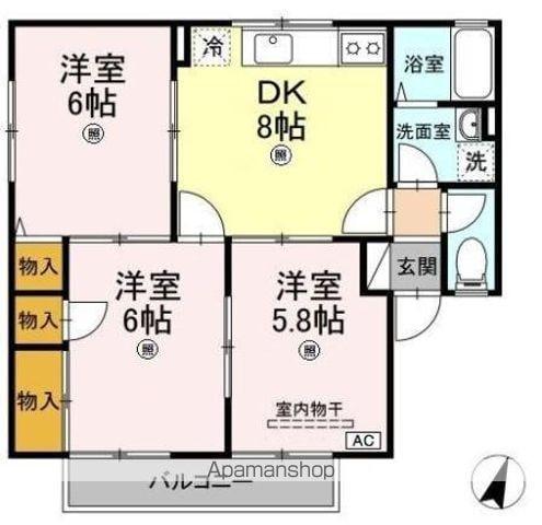 アビーロード D棟(3DK/2階)の間取り写真