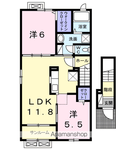 プラシードⅠ(2LDK/2階)の間取り写真