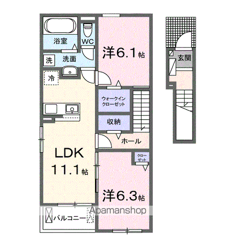 フェリーチェ 向日葵 Ⅰ(2LDK/2階)の間取り写真