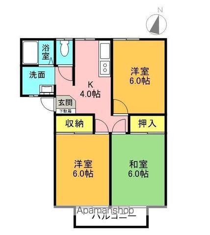 コーポ馬場西 C棟(3K/2階)の間取り写真