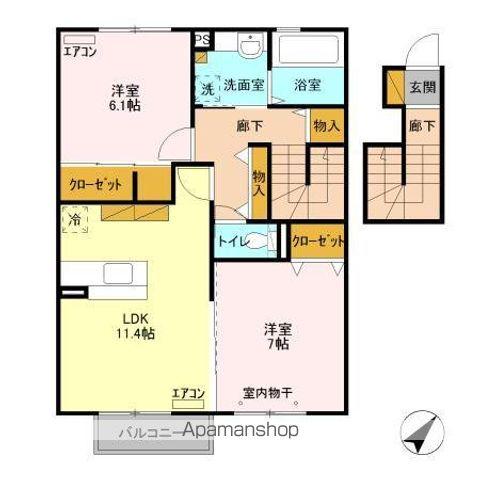 ラ・フルール B(2LDK/2階)の間取り写真