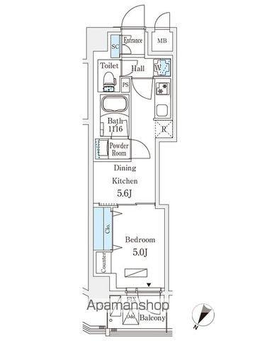 ロイジェント駒込六義園(1DK/14階)の間取り写真