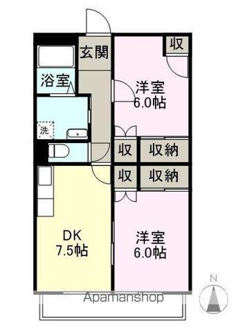 シュティエール(2DK/1階)の間取り写真