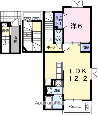 メゾンドペルレ住村Ⅱ(1LDK/3階)の間取り写真