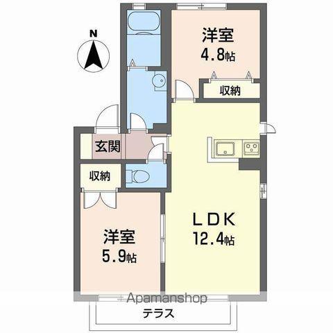 リヴィエール西大寺(2LDK/1階)の間取り写真
