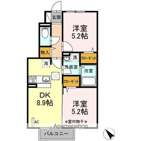 ベルコモンズ郡山(2DK/1階)の間取り写真