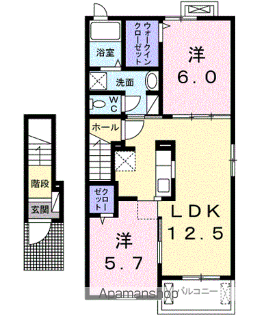 ノイエツァイト ⅤA(2LDK/2階)の間取り写真