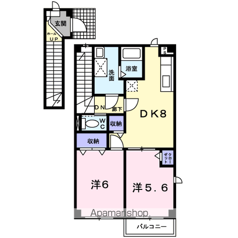 ドミールK1(2DK/2階)の間取り写真