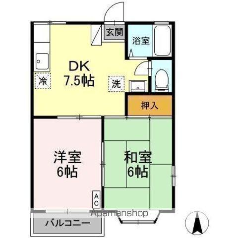 エステート笹谷C(2DK/2階)の間取り写真