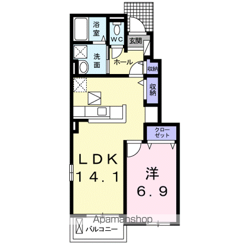 VIOLA壱番館(1LDK/1階)の間取り写真