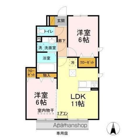 ソレアードカーサ(2LDK/1階)の間取り写真