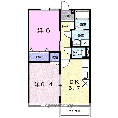 ニューエルディム大樹A(2DK/2階)の間取り写真