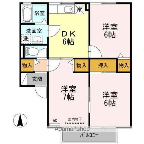 アメニティハウスS A(3DK/2階)の間取り写真