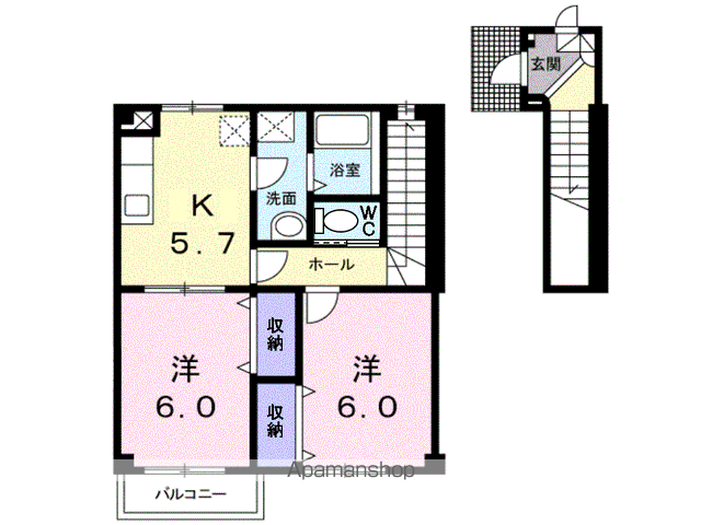 ニューシティシャルム2(2K/2階)の間取り写真