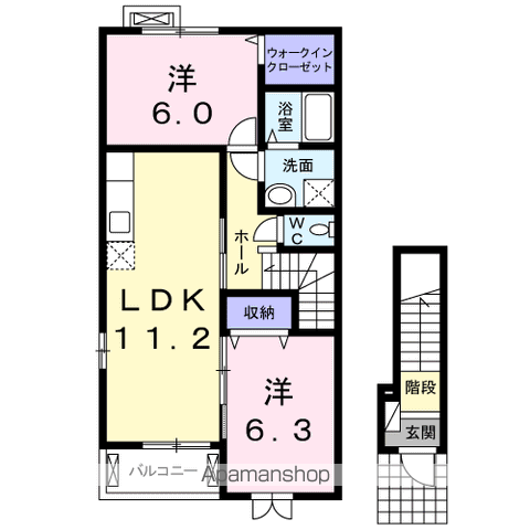 ラシュレ(2LDK/2階)の間取り写真