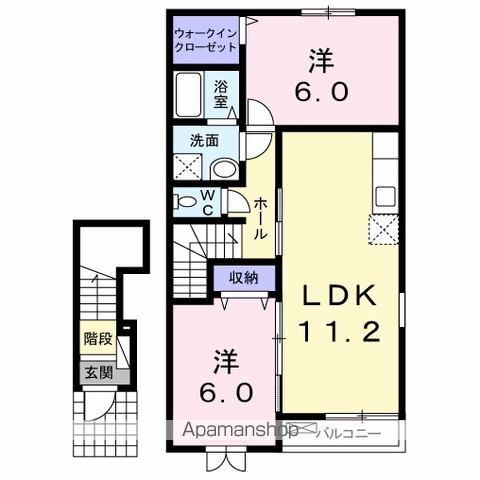 サンデリアーナⅡ B(2LDK/2階)の間取り写真