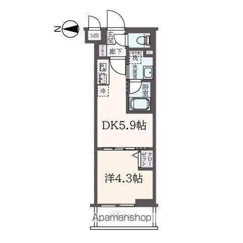 ハーモニーレジデンス東新宿(1DK/1階)の間取り写真