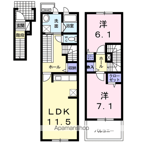 グリーン琥珀(2LDK/2階)の間取り写真