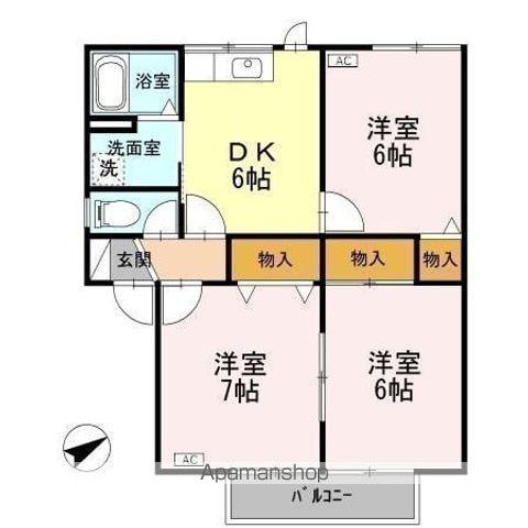 アメニティハウスS C(3DK/2階)の間取り写真