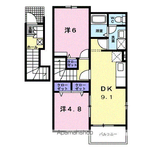ブリュッケB(2DK/2階)の間取り写真