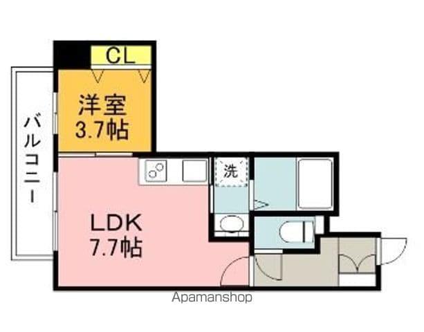 イクシオン美野島(1DK/2階)の間取り写真