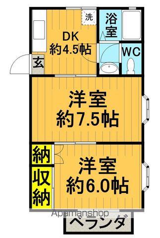 ホワイトハイツ(2K/1階)の間取り写真