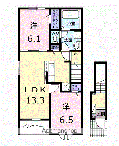 パインフィールドⅡ(2LDK/2階)の間取り写真