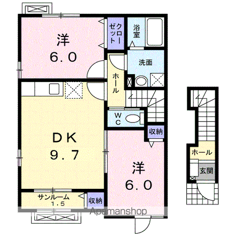 プロムナ-ドMⅡ(2DK/2階)の間取り写真