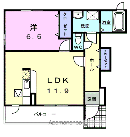 プロムナードA(1LDK/1階)の間取り写真