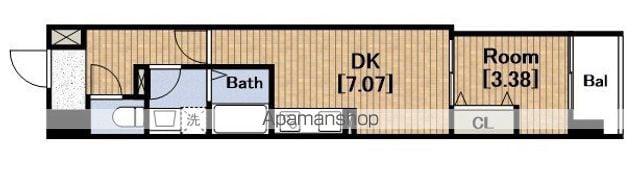 アリヴィス新町(1DK/9階)の間取り写真