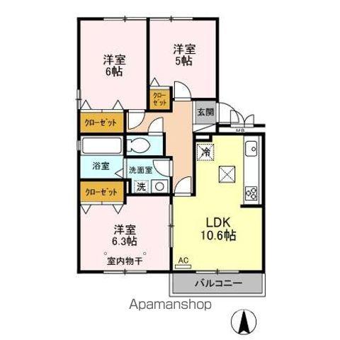 メゾン ロゼール C(3LDK/1階)の間取り写真