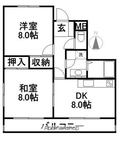 ジェンテ21(2DK/3階)の間取り写真