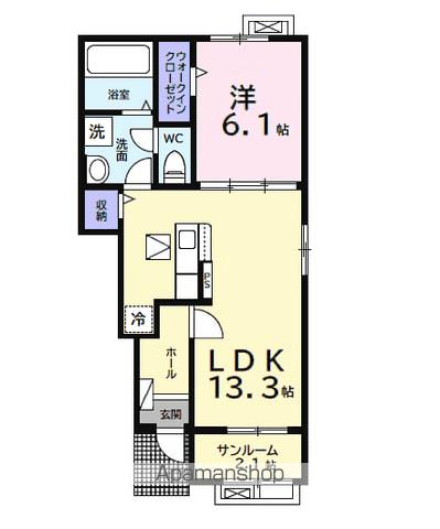 中瀬ロイヤルガーデン(1LDK/1階)の間取り写真