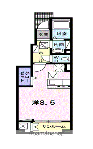 シャンド・フルール Y(ワンルーム/1階)の間取り写真