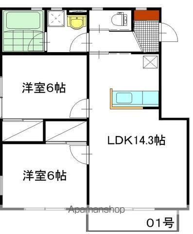 アベニールえびうち B棟(2LDK/1階)の間取り写真