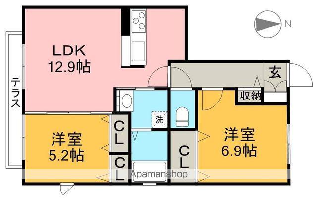 シャーメゾン・ベアーレ B棟(2LDK/1階)の間取り写真