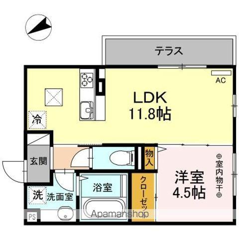 HALLGREEN(1LDK/1階)の間取り写真